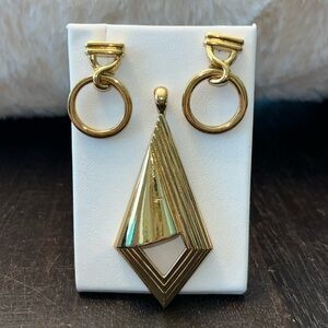 Yellow Gold tone statement Monet earrings and pendant 90s y2K